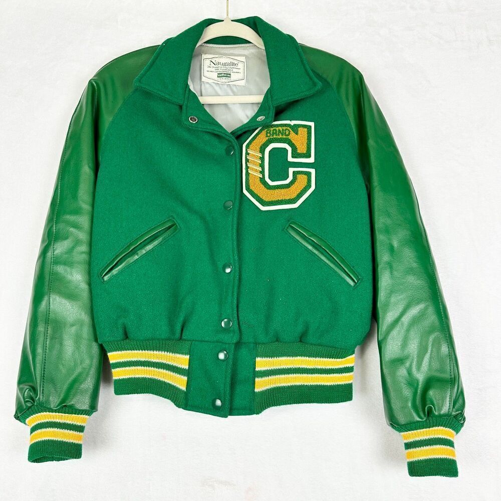 Vintage Howe Naugalite Varsity Letterman Jacket Size 36/Small Band Green